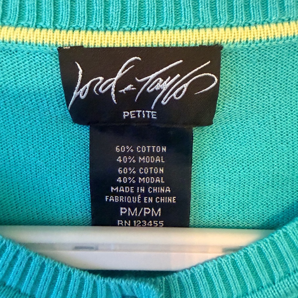 Lord & Taylor Petite Aqua Cotton Modal Cardigan - Picture 3 of 7